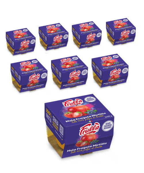 Polpa di Frutta Bi-pack Mela Fragola Mirtillo - 2x100g Pack 12 pezzi